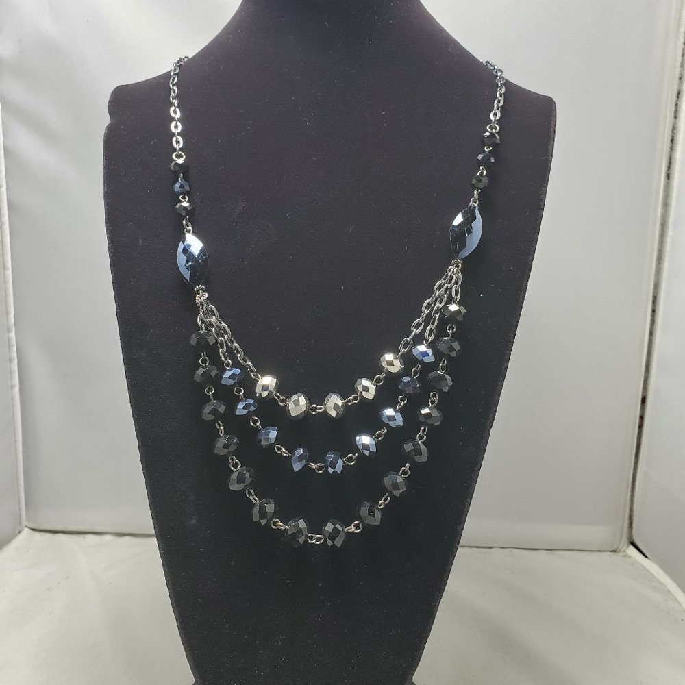Hematite drusy triple layer necklace